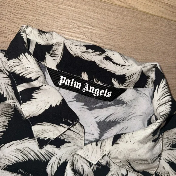 Palm Angels Palm Tree Print Black/White Button Down Shirt